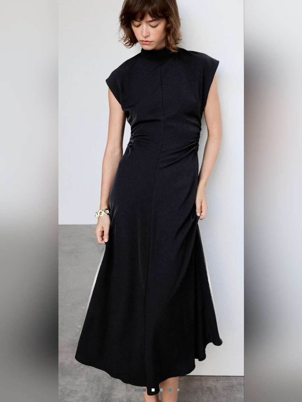 Mango SEALED! NWT! Gathered Funnel Neck Dress in Black. Sz 6. R2S!